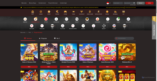 Security scan screenshot of https://haha388lucky.com/games/slot/pragmaticplay