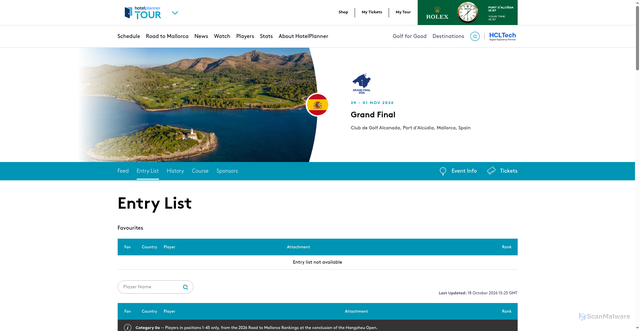 Security scan screenshot of https://www.europeantour.com/hotelplanner-tour/grand-final-2026/entry-list?utm_source=newsletter&utm_medium=email&utm_campaign=Tournytt_v43_2026&dt_id=fcd58f97-538d-4232-8bec-ce92f0c0cceb