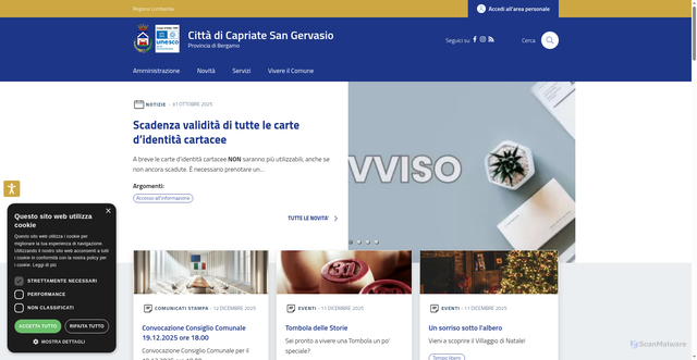 Security scan screenshot of https://www.comune.capriate-san-gervasio.bg.it/