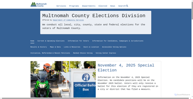 Security scan screenshot of https://multco.us/departments/multnomah-county-elections-division