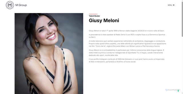 Security scan screenshot of https://www.mgroupmilano.com/talents/giusy-meloni/
