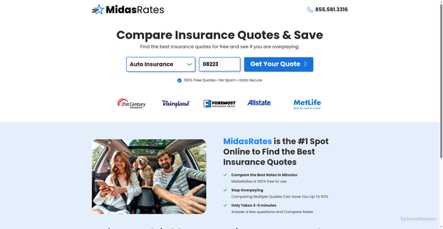 Security scan screenshot of https://midasrates.com