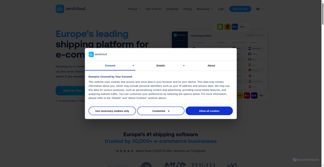 Security scan screenshot of sendcloud.com