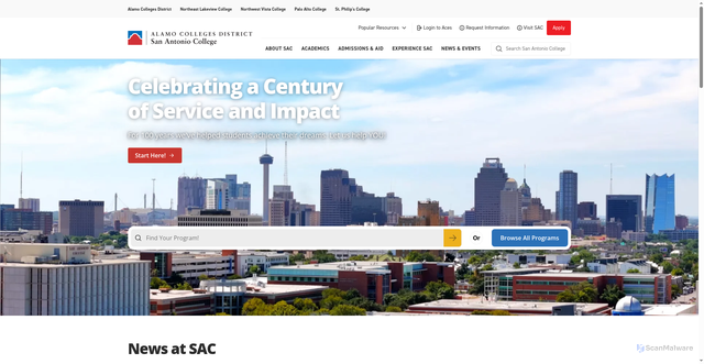 Security scan screenshot of https://www.alamo.edu/sac/