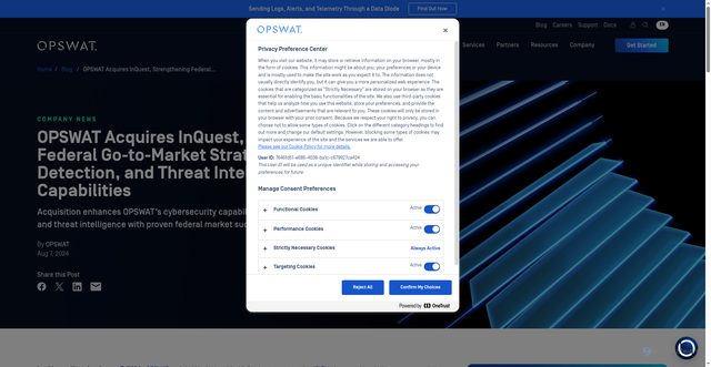 Security scan screenshot of https://www.opswat.com/blog/opswat-acquires-inquest-strengthening-federal-go-to-market-strategy-network-detection-threat-intelligence