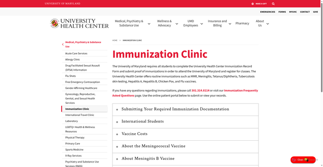 Security scan screenshot of https://health.umd.edu/immunizations