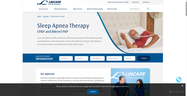 Security scan screenshot of https://www.lincare.com/services/sleep-apnea-therapy