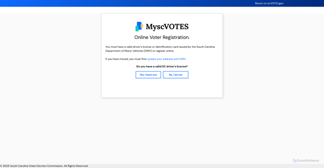 Security scan screenshot of https://vrems.scvotes.sc.gov/ovr/start