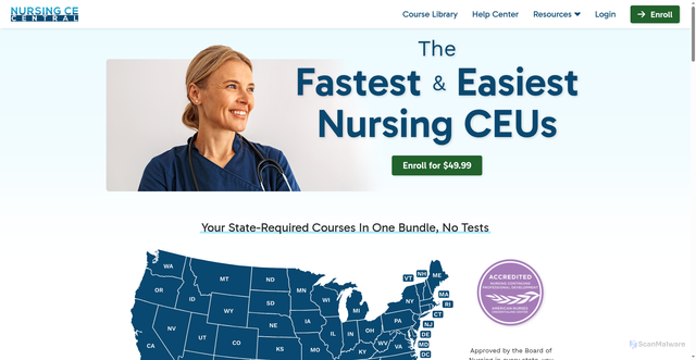 Security scan screenshot of https://nursingcecentral.com