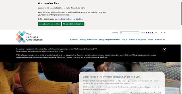 Security scan screenshot of https://www.pensions-ombudsman.org.uk/
