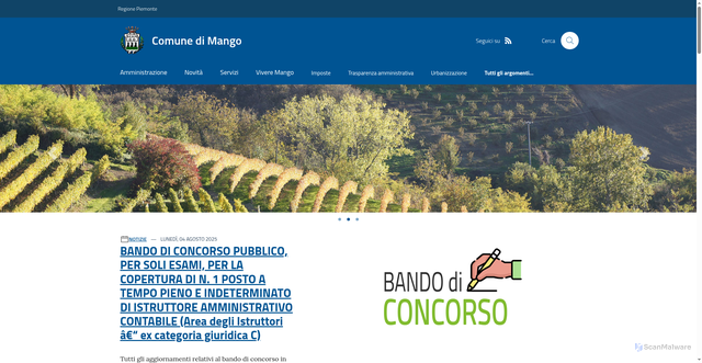 Security scan screenshot of https://www.comune.mango.cn.it/