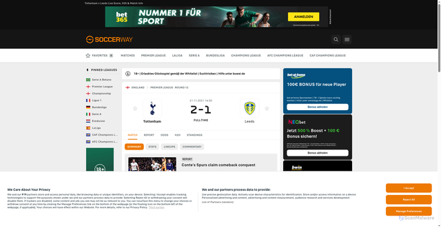 Security scan screenshot of https://int.soccerway.com/matches/2021/11/21/england/premier-league/tottenham-hotspur-football-club/leeds-united-afc/3517168/