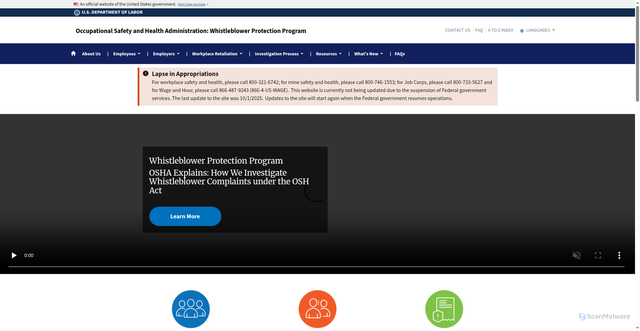 Security scan screenshot of https://www.whistleblowers.gov/
