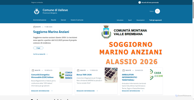Security scan screenshot of https://www.comune.valleve.bg.it/home/index.html