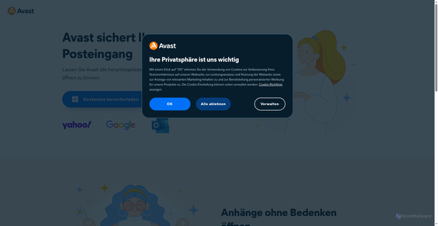 Security scan screenshot of https://www.avast.com/de-de/lp-safe-emailing?full_trSrc=mmm_ava_esg_000_361_m&utm_medium=email&utm_source=link&utm_campaign=sig-email&utm_content=emailclient