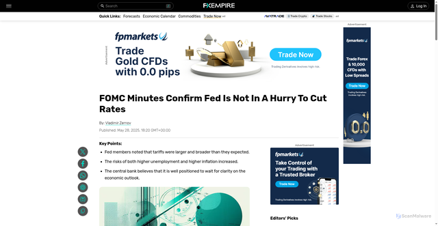 Security scan screenshot of https://www.fxempire.com/news/article/fomc-minutes-confirm-fed-is-not-in-a-hurry-to-cut-rates-1522422