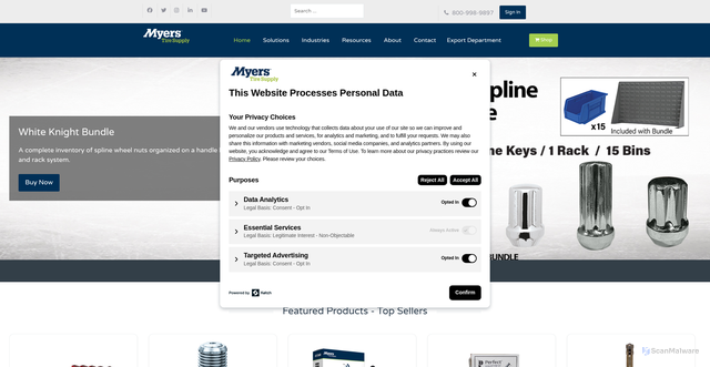 Security scan screenshot of https://myerstiresupply.com