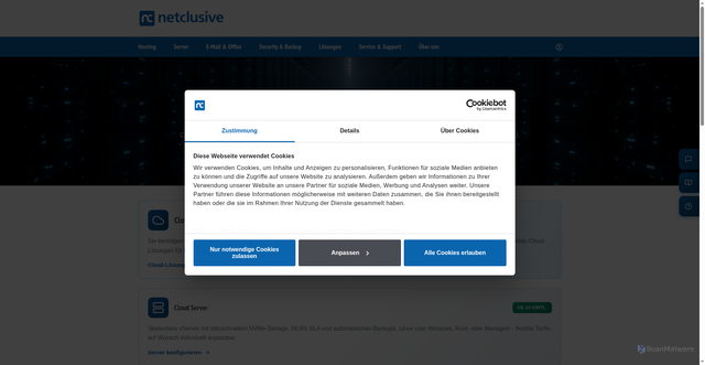 Security scan screenshot of https://netclusive.de