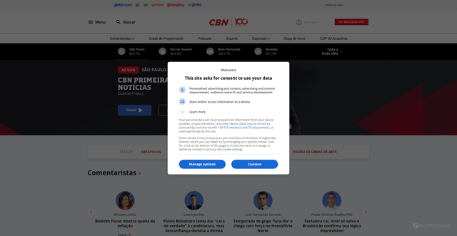 Security scan screenshot of https://cbn.globo.com/