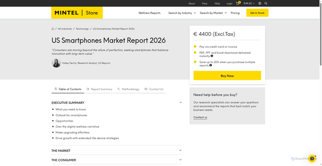 Security scan screenshot of https://store.mintel.com/report/us-smartphones-market-report