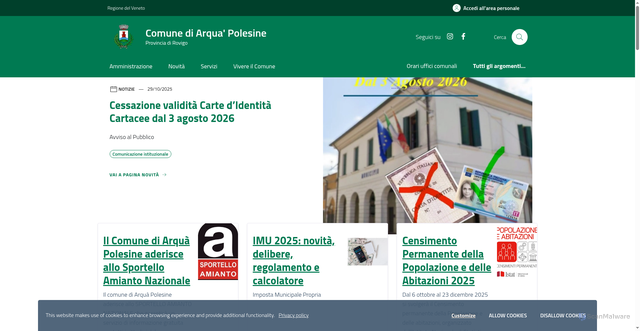 Security scan screenshot of https://www.comune.arqua.ro.it/home