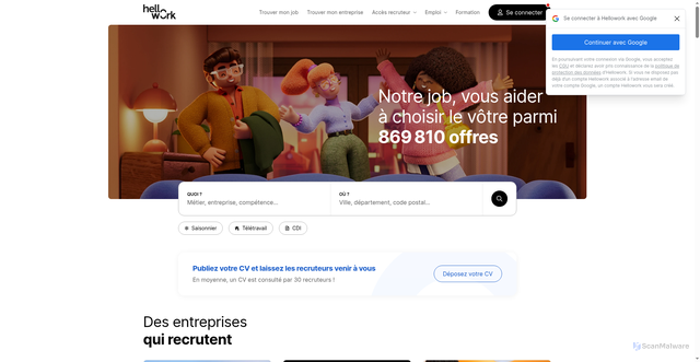 Security scan screenshot of https://hellowork.com