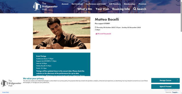 Security scan screenshot of https://www.bridgewater-hall.co.uk/whats-on/matteo-bocelli-021125/
