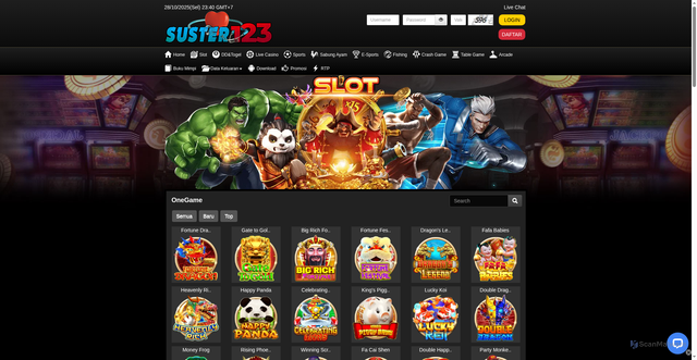 Security scan screenshot of https://apkmontoksuster123.com/desktop/game/slot/onegame