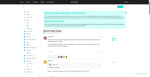 Security scan screenshot of https://forums.wyze.com/t/black-friday-deals/339063