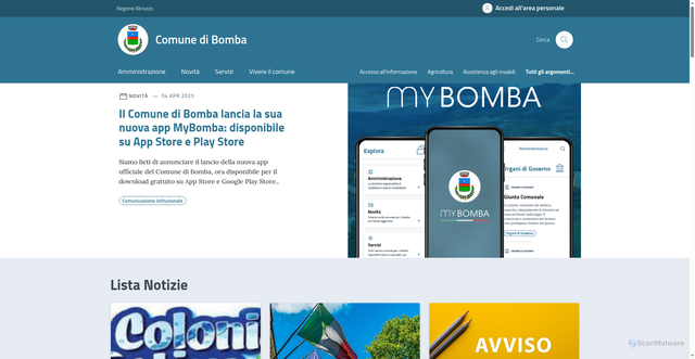 Security scan screenshot of https://www.comunedibomba.it