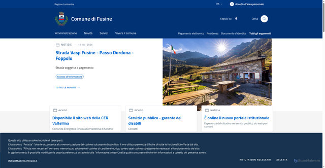 Security scan screenshot of https://www.comune.fusine.so.it/