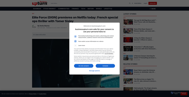 Security scan screenshot of https://businessupturn.com/entertainment/ott/elite-force-gign-premieres-on-netflix-today-french-special-ops-thriller-with-tomer-sisley/