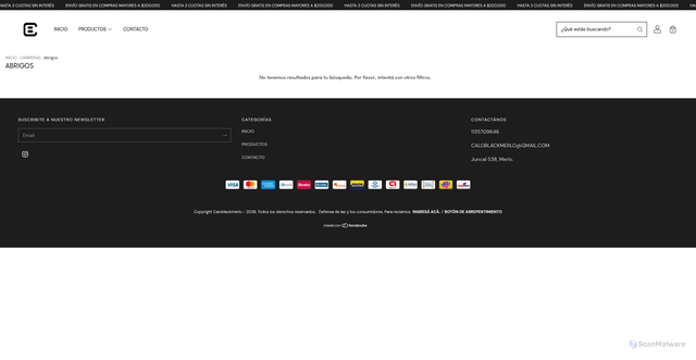 Security scan screenshot of https://caloblack.com.ar/camperas/abrigos