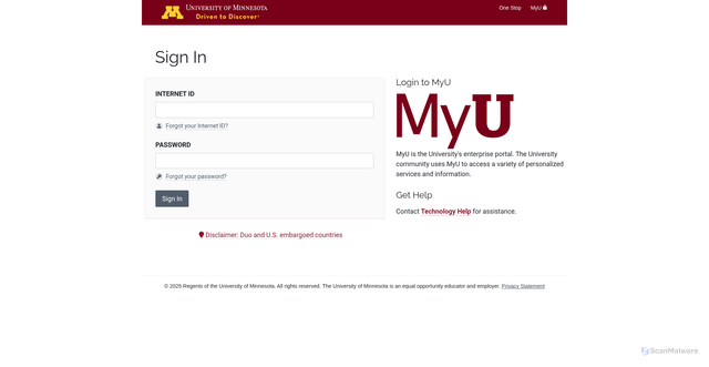 Security scan screenshot of https://www.myu.umn.edu