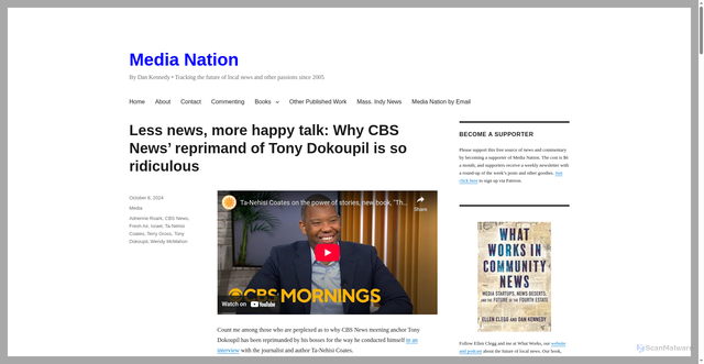 Security scan screenshot of https://dankennedy.net/2024/10/08/less-news-more-happy-talk-why-cbs-news-reprimand-of-tony-dokoupil-is-so-ridiculous/
