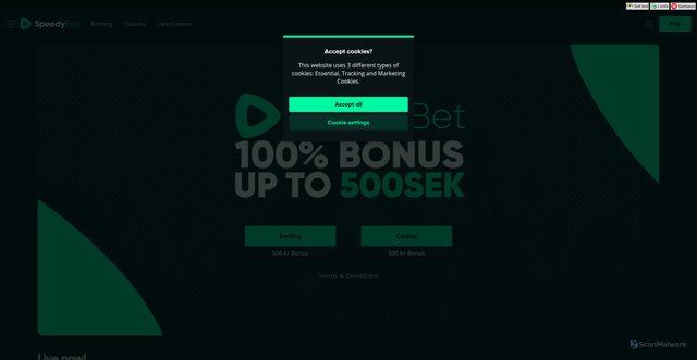 Security scan screenshot of https://bettaonline.eu/tos/SpeedyBet