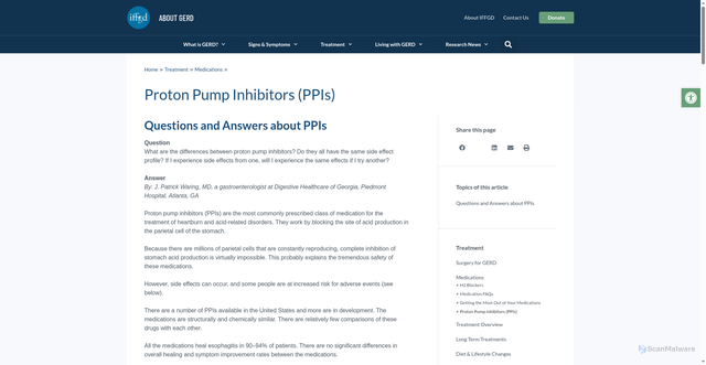 Security scan screenshot of https://aboutgerd.org/treatment/medications/proton-pump-inhibitors-ppis/