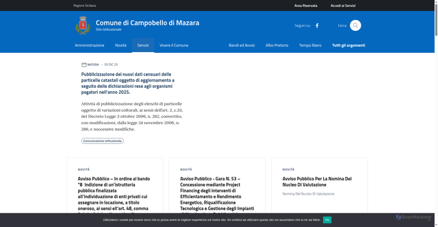 Security scan screenshot of https://www.comune.campobellodimazara.tp.it/