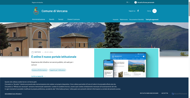 Security scan screenshot of https://www.comune.vercana.co.it/