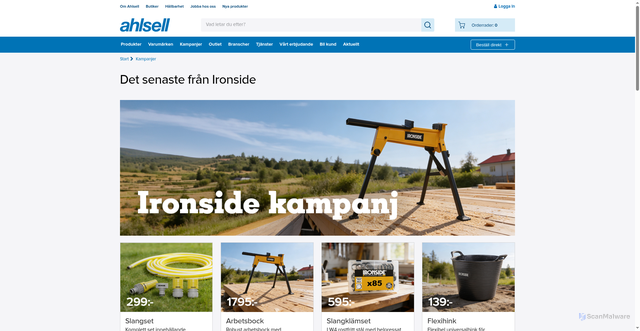 Security scan screenshot of https://www.ahlsell.se/kampanjer/ironside-sasongskampanj?utm_campaign=Veckans+V%c3%a4rsting++v35+-+Cirkels%c3%a5gklingeset&utm_medium=Ahlsell+Erbjudande&utm_source=BizWizard
