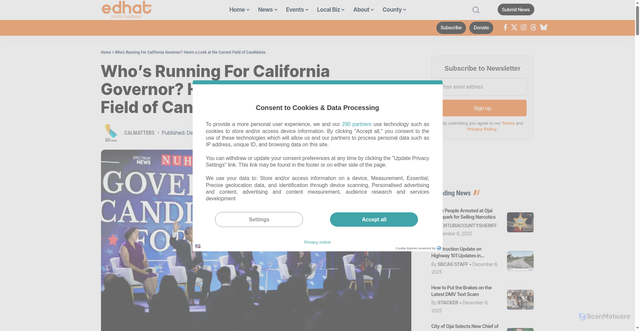 Security scan screenshot of https://www.edhat.com/news/whos-running-for-california-governor-heres-a-look-at-the-current-field-of-candidates/