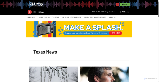 Security scan screenshot of https://www.kwbu.org/texas-news