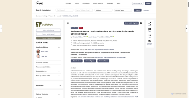 Security scan screenshot of https://www.mdpi.com/2075-5309/15/19/3596