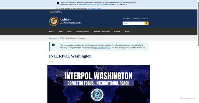 Security scan screenshot of https://www.justice.gov/archives/interpol-washington
