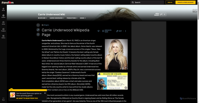 Security scan screenshot of https://carrieunderwood.fandom.com/wiki/Carrie_Underwood_Wikipedia_Page