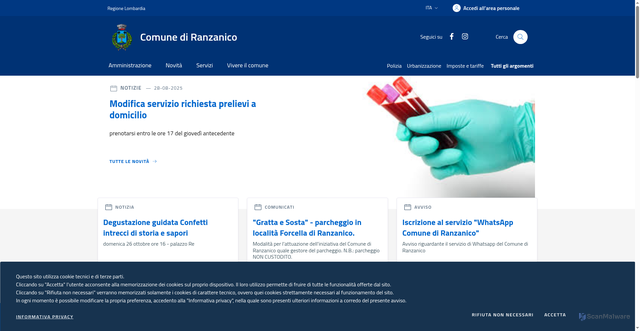 Security scan screenshot of https://www.comune.ranzanico.bg.it/