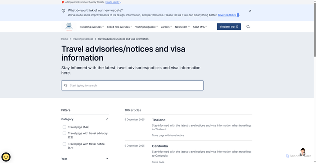 Security scan screenshot of https://www.mfa.gov.sg/travelling-overseas/travel-advisories-notices-and-visa-information/