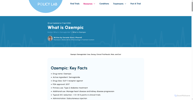 Security scan screenshot of https://policylab.us/semaglutide/what-is-ozempic/