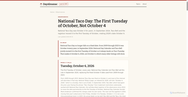 Security scan screenshot of https://dayalmanac.com/national-taco-day/