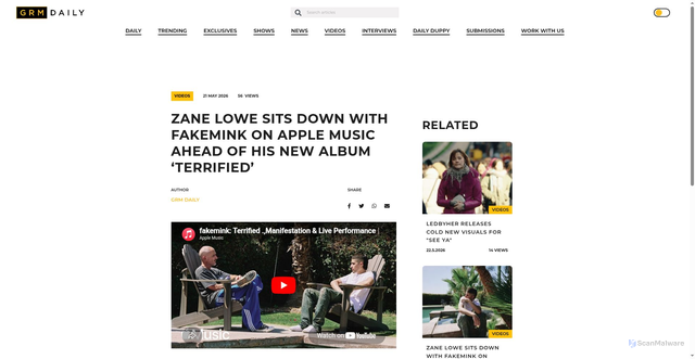Security scan screenshot of https://grmdaily.com/zane-lowe-apple-music-fakemink-interview/